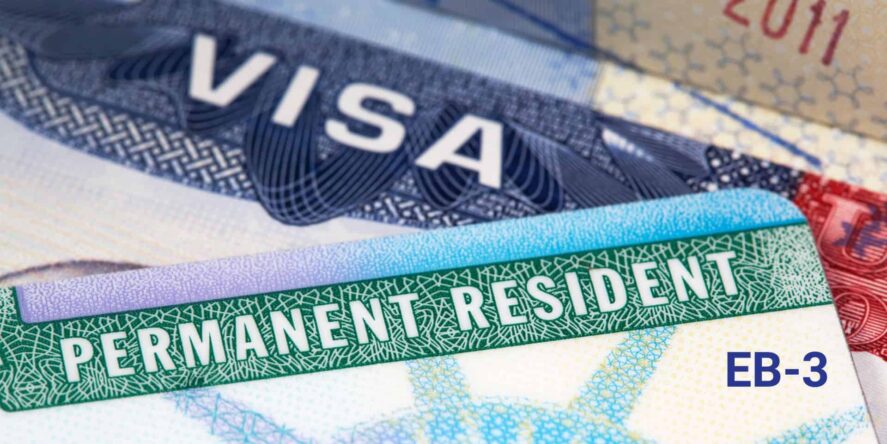 close up of a EB3-Visa and passport