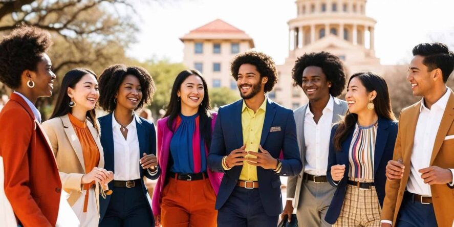 a group of international professionals walking together